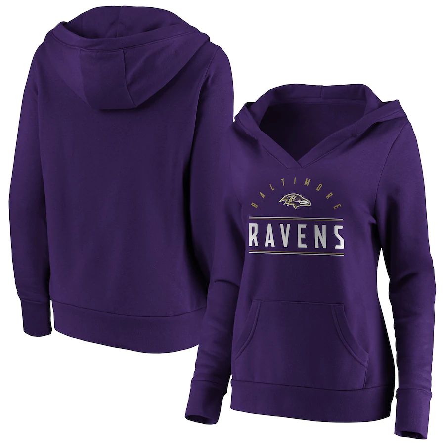 Women Baltimore Ravens Fanatics Branded Purple Iconic League Leader V-Neck Pullover Hoodie